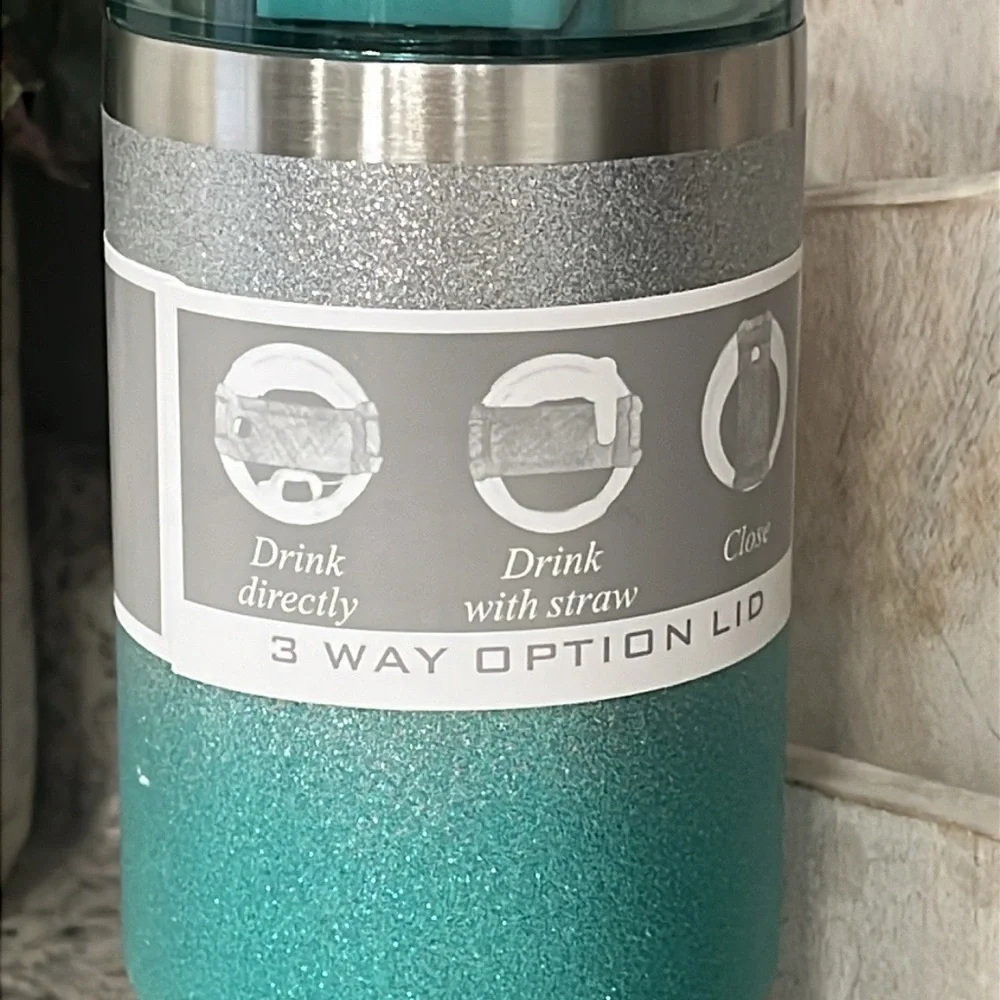 Blue/Green Teal colored Glitter 30oz Stainless Insulated Hot/Cold Cup 🥤🆕🥤